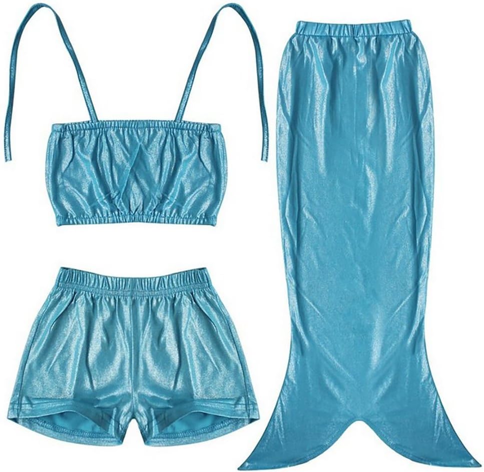 Mermaid Costume Swimsuit + Bath Time Dress-up Set (X-Small (3-4yrs), Blue Ocean)
