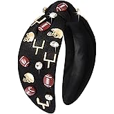 Football Headband for Women Football Accessories Beaded Football Rhinestone Crystal Knotted Headband Jeweled Embellished Game Day Top Knot Hairband Football Mom Hair Accessories (A-Black Football)