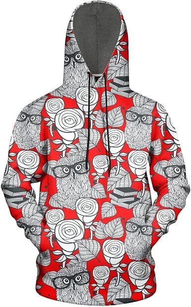 men rose print pocket front hoodie