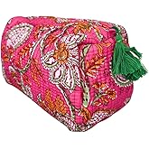AAVIANA Block Print Designer Toiletry Bag & Makeup Case - Boho Floral Quilted Pouch for Cosmetics, Skincare - Waterproof Lined Organizer for Purse, Travel, Gift Large (9x7x4 inches) Multi 1