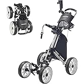 FLAGTAG Golf Push Cart 4-Wheels,Folding Golf Cart, Golf Pull cart with Cup Holder,Umbrella Holder,Cooler Bag, Foldable with one-Click,Handle Height Adjustable,Drink Holder,Walking Push cart