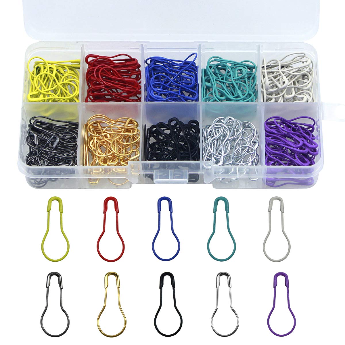 NATUCE 300PCS Bulb Safety Pins - 10 Colors Metal Gourd Pin, Small Safety Pins, Cloth Pins, Metal Clips, Calabash Pins With Storage Box for DIY Craft Making and Clothing Tag Marker