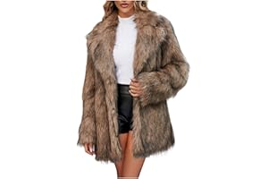 HLYSGO Faux Fur Winter Long Coats Women Warm Lapel Faux Fur Fuzzy Coat Jacket Overcoat Fashion Open Front Cardigan Outerwear