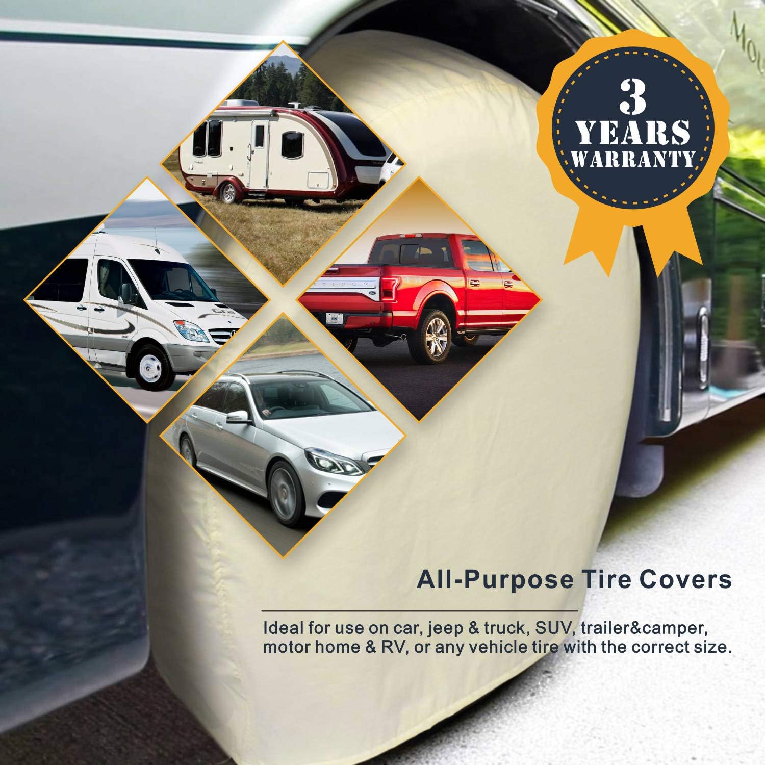 Explore Land Tire Covers 4 Pack - Tough Tire Wheel Protector for Truck, SUV, Trailer, Camper, RV - Universal Fits Tire Diameters 29-31.75 inches, White: Automotive