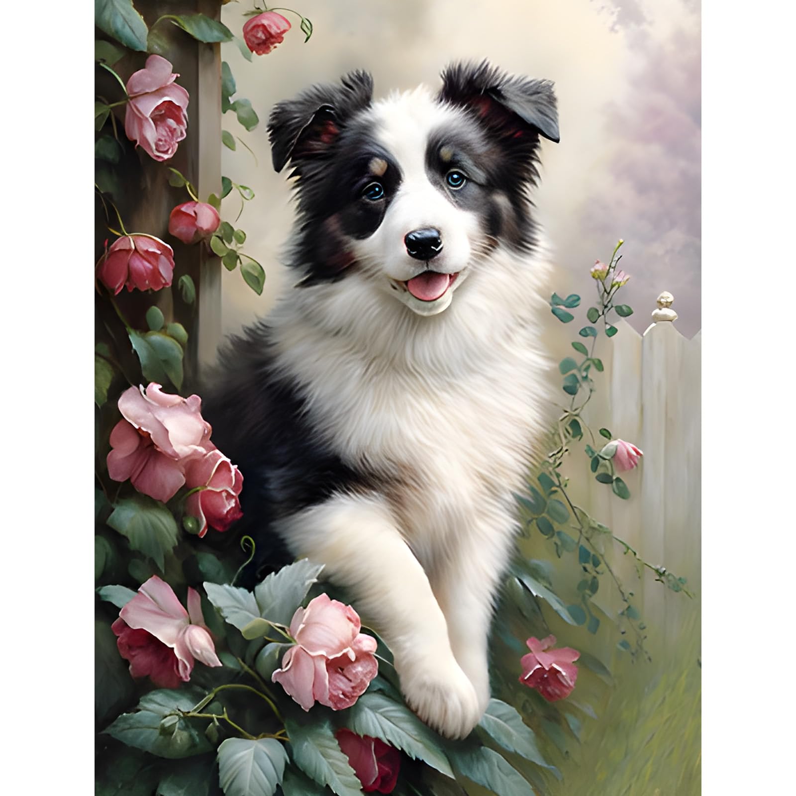 MOGTAA Dog Diamond Painting for Adults, 5D Flowers Diamond Art Kits for Kids Beginners, DIY Round Diamond Dots Animal Gem Craft for Home Art Decor 30x40cm
