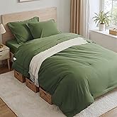 Anluoer Twin Comforter Set 5 Pieces, Olive Green Bed in a Bag with Sheets, All Season Bedding Sets with 1 Comforter, 1 Pillow Sham, 1 Pillowcase, 1 Flat Sheet, 1 Fitted Sheet
