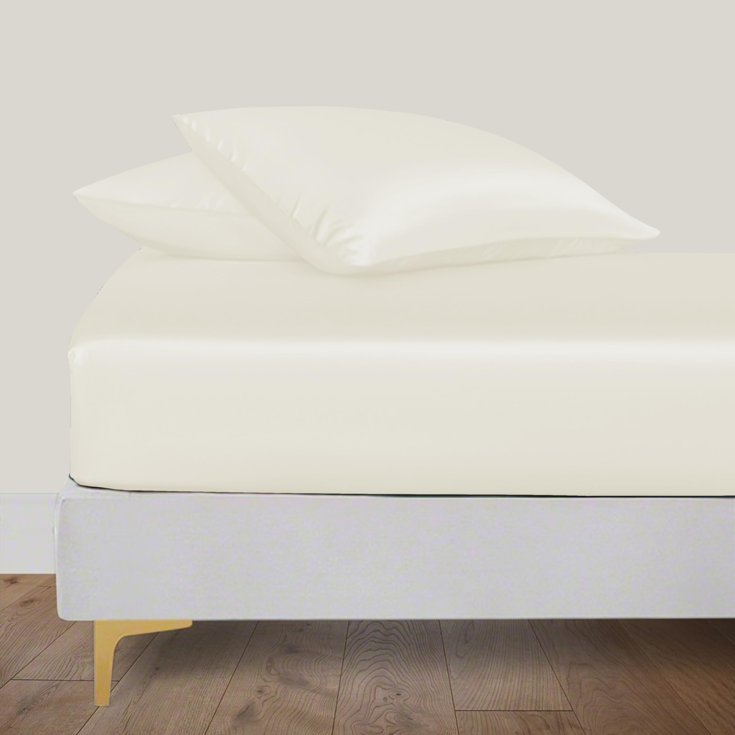LINENWALAS Organic Vegan Bamboo Fitted Sheet with Pillowcase, Deep Pocket 16 Inch Softest, Silky Cool Bamboo Bedding King Size 1 Fitted Sheet and 2 Pillowcase (59x79 Inches, Ivory)