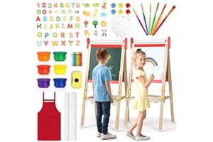 KIDINIX Easel for Kids, 3 in 1 Art Easel for Painting with Magnetic Drawing Board Chalkboard & White Board, Roll Paper, Adjustable Kid Easel, Foldable Painting Easel for Toddler Aged 3-12, Gift for Kids Red