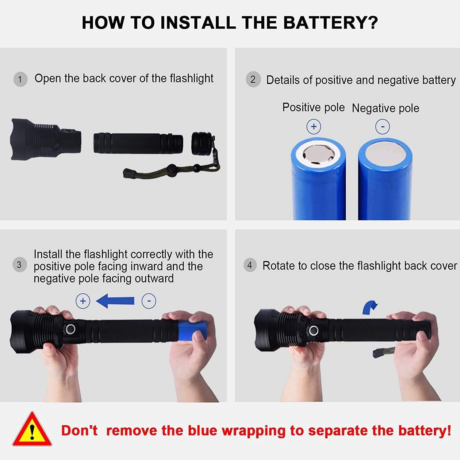 Rechargeable Tactical Flashlights 90000 High Lumens, Brightest Powerful LED Flashlight with Battery Included, High Lumens, Zoomable, 3 Light Modes, Handheld Flashlight for Outdoor Indoor - - 