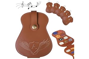 LGVOA Guitar Pick Case Holder – Personalized Music Gift Guitar Shaped Storage Box Picks Organizer with Keychain, Soft Leather Creative Guitar Accessorie Kit for Musicians & Guitar Players -Initials A
