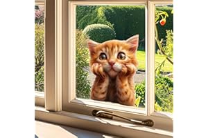 Cute Tabby Cat Static Cling Window Sticker, Removable PVC Glass Decal with Ginger Kitten Pattern, No-Residue Adhesive-Free fo