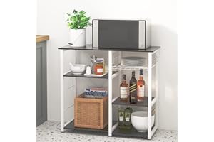 sogesfurniture 3-Tier Kitchen Baker's Rack Utility Shelf Microwave Stand with Storage and Drawer Storage Cart Workstation Shelf,Black BHUS-W5S-BK