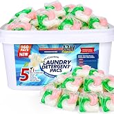 160 Count 5‑in‑1 Laundry Detergent Pods, Long‑Lasting Fresh Burst Scent | Concentrated 2X Cleaning, Softens Fabric, Removes Odors &amp; Guards Color Vibrancy, Fits All Washers &amp; Water Temps