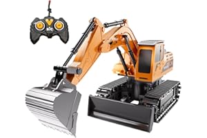 DULONIME Remote Control Excavator for Boys 4-7, RC Excavator for Kids, 27 MHz Construction Trucks Vehicles Toys for Toddlers 1-3 3-5 4-7 with Metal Shovel and Light Birthday Boys Gifts