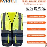 AYKRM Yellow Navy High Viz Vest Class 2 Zip Front with Pockets view 2