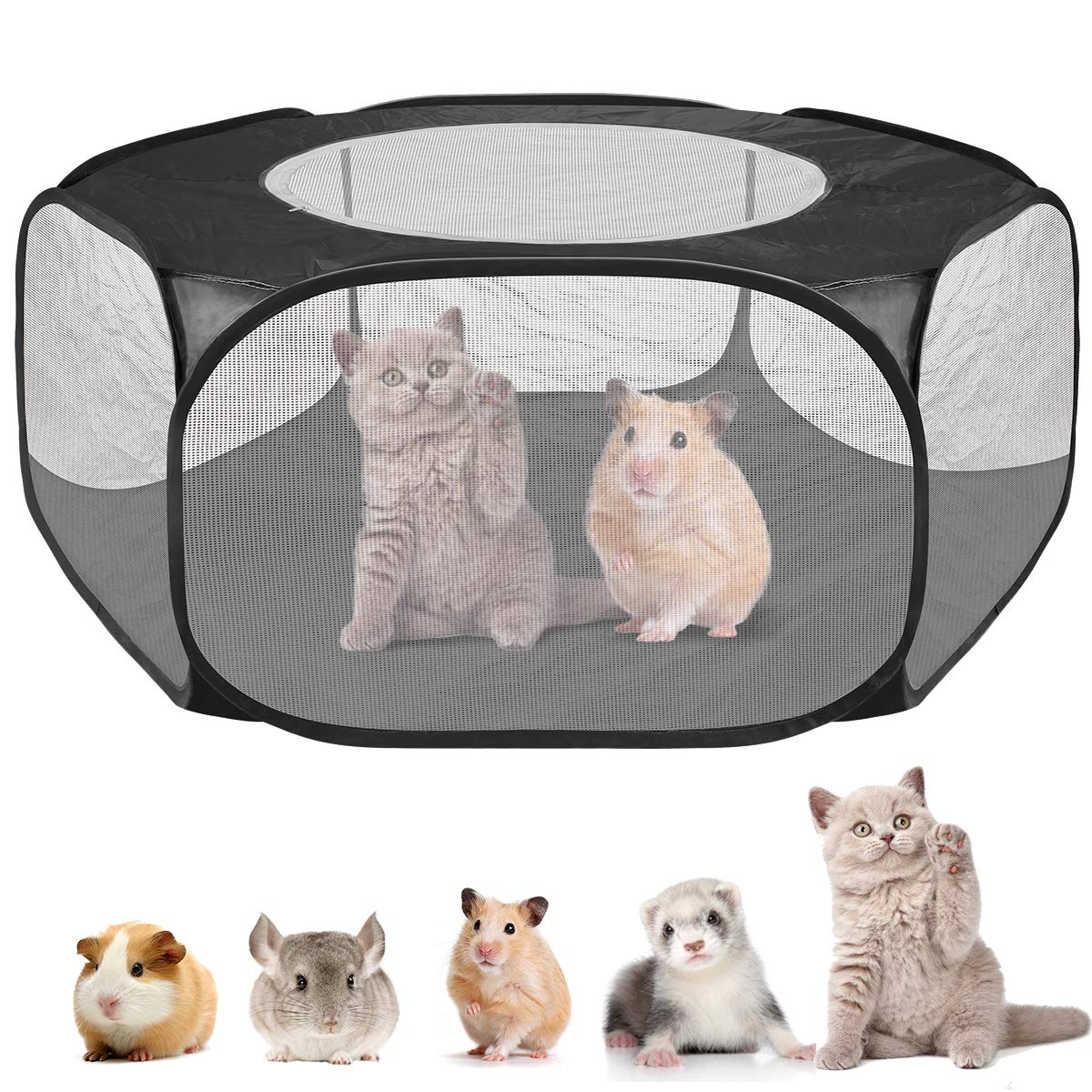 Felenny Pet Playpen Waterproof Bottom Portable Foldable Small Animal Fence Cage Tent with Zippered Cover for Hamster Chinchillas Guinea-Pigs