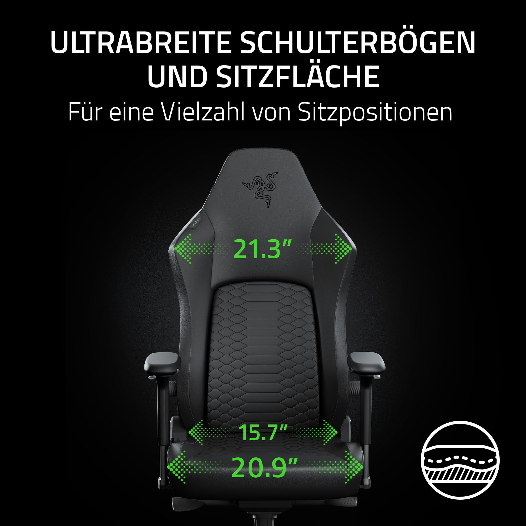 Razer Iskur V2 NewGen - Ergonomischer Gaming-Stuhl mit atmungsaktivem Gen-2 EPU-Leder mit Cooltouch Technologie - Hyperflex Lordosenstütze - breite Schulterbögen und Sitzfläche | Schwarz 5
