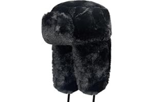 JJTKZYH Russian Ushanka Cap Faux Fur Trapper Winter Ear Flap Trooper Aviator Hat Hunting Hat Cap Black