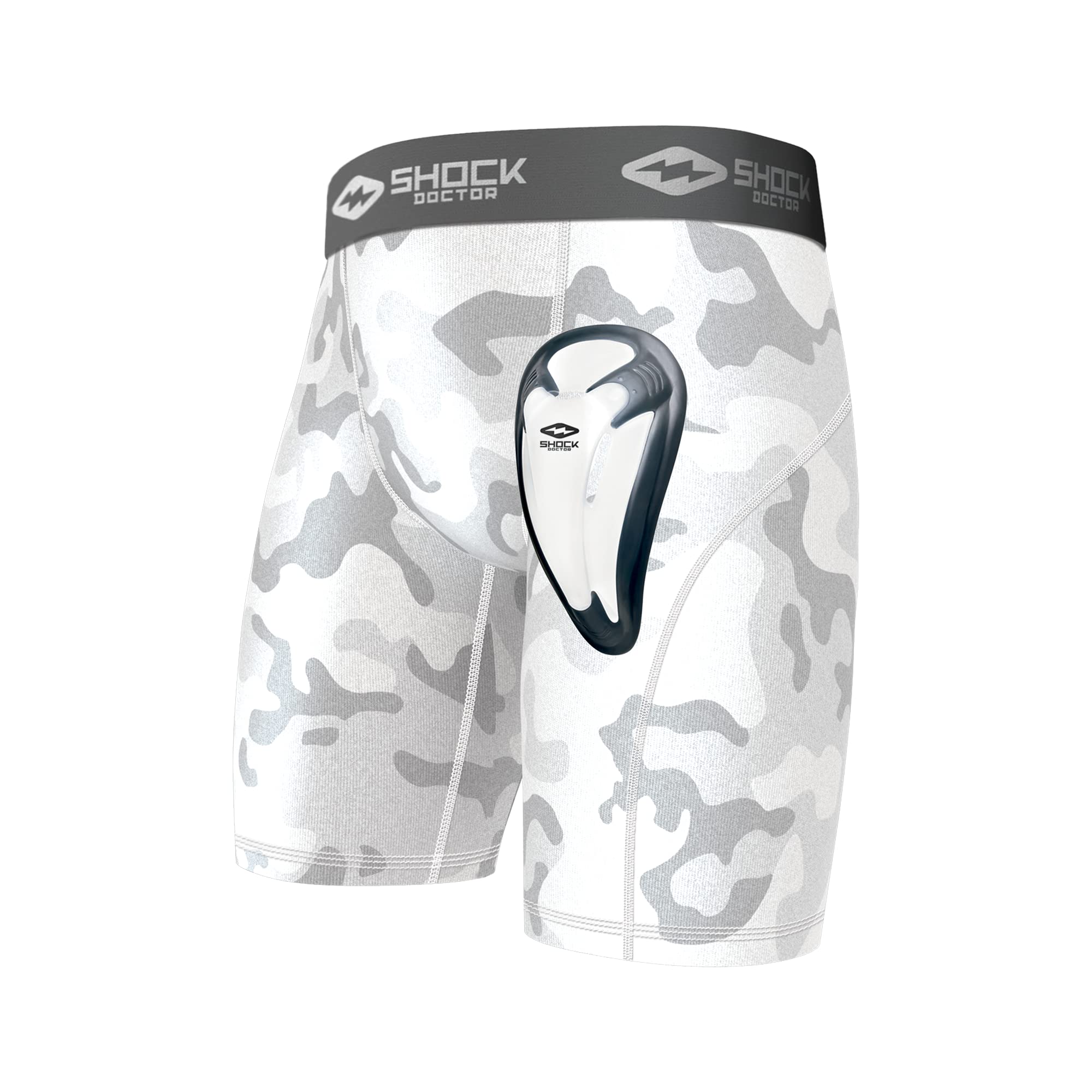 Photo 1 of ?Shock Doctor Compression Short Underwear with BioFlex Cup. Athletic Support, White Camo, Adult, L