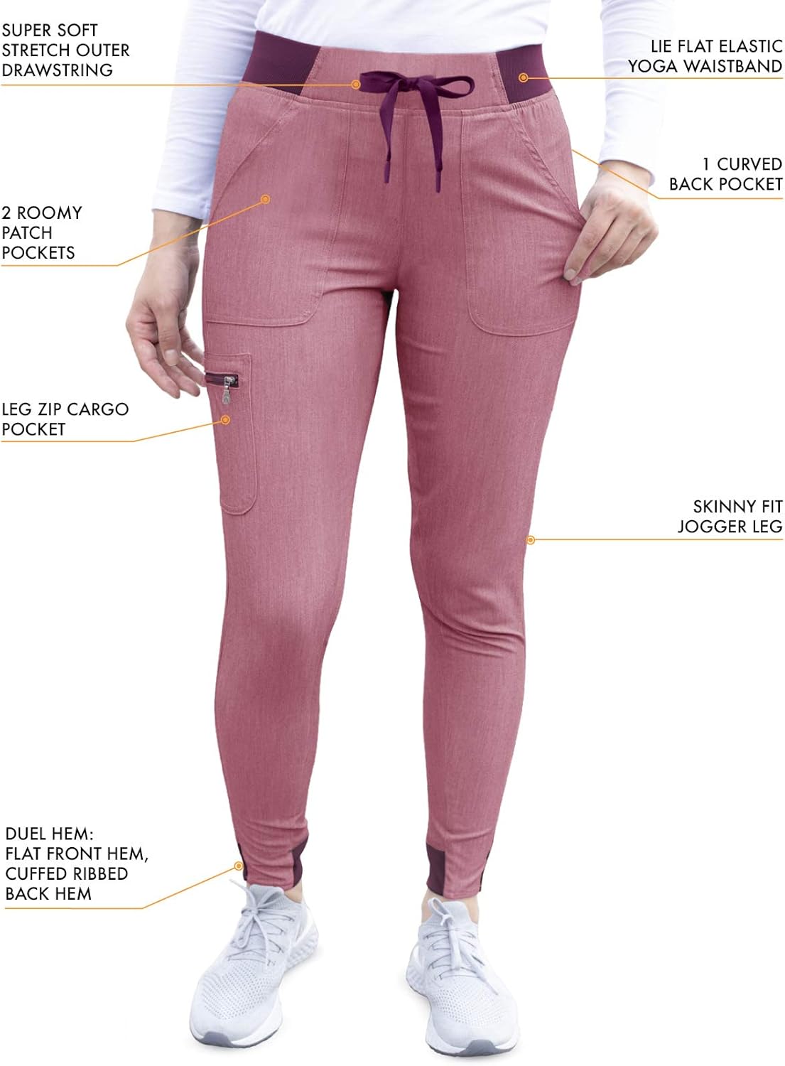 Adar Pro Heather Modern Athletic Scrub Set for Women - Modern V-Neck Scrub Top & Yoga Jogger Scrub Pants: Clothing