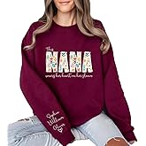 Custom Nana Sweatshirt for Women This Nana Wears Her Heart On Her Sleeve Personalized Nana Sweatshirt With Kids Name On Sleeve Mimi Gigi Grammy Grandma Sweater Mother’s Day
