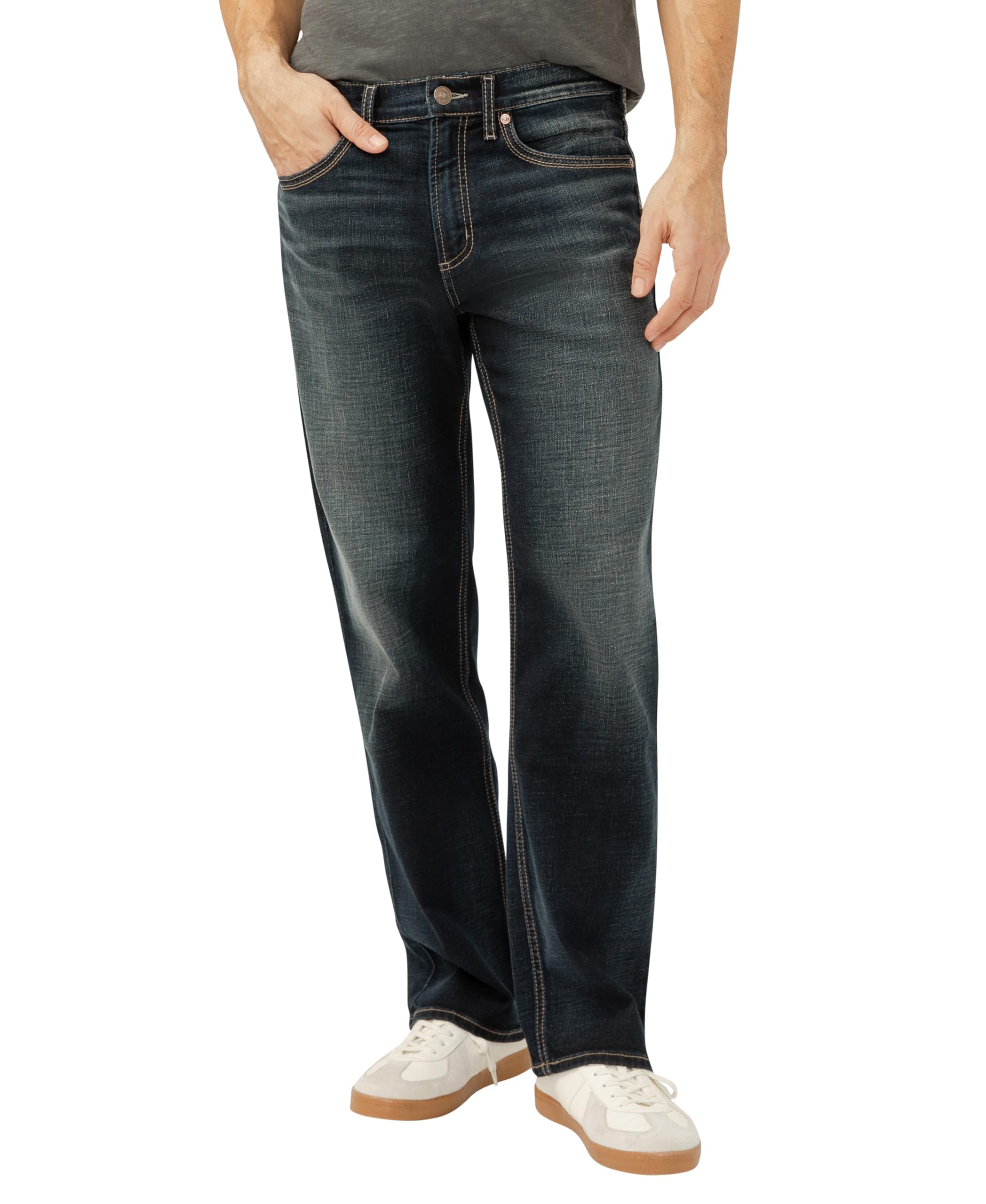 Silver Jeans Co. Men's Gordie Relaxed Fit Straight Leg Luxe Heritage Jeans, Bull, 42W x 30L Image