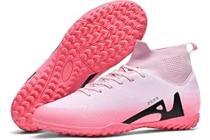 XJIODF Men's Soccer Shoes High-Tops Lace-Up Non-Slip Spikes Indoor Football Futsal TF Turf Cleats