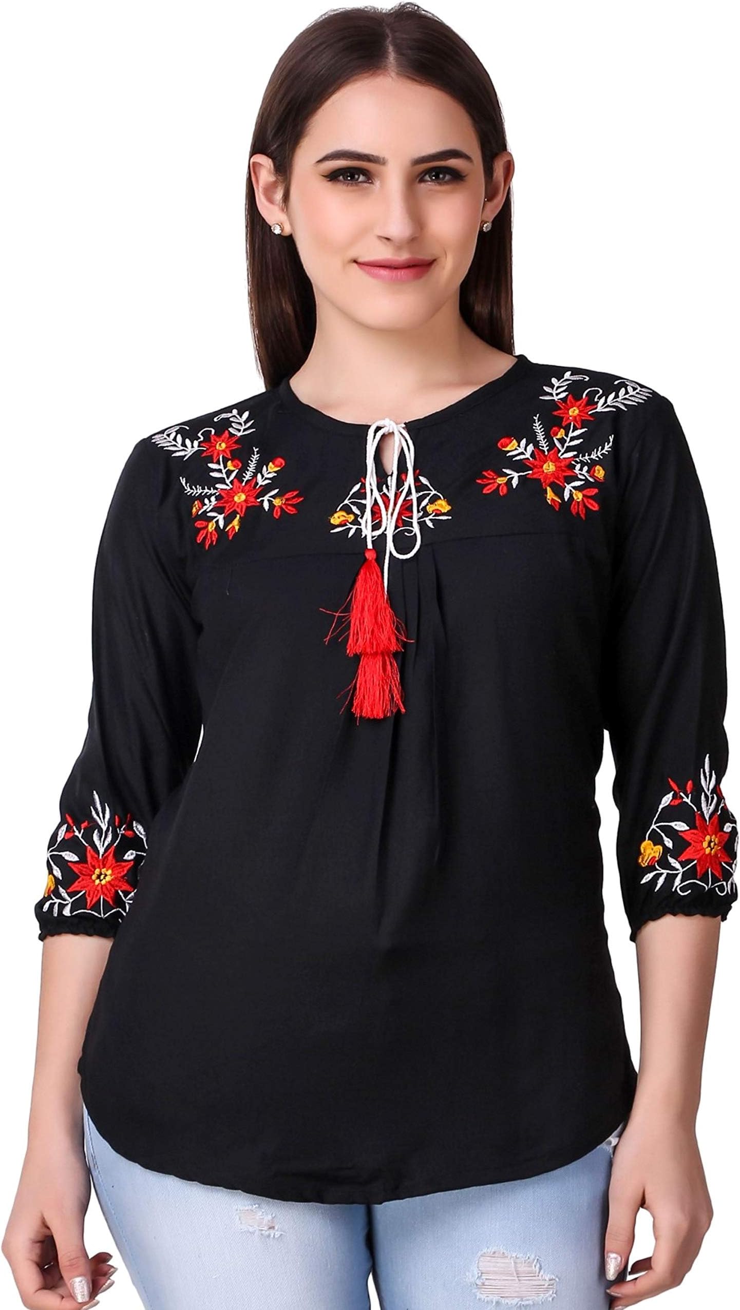 Elyraa Women's Embroidered Western Cotton Top