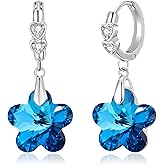EVEVIC Trendy Austrian Crystal Flower Drop Leverback Earrings for Women 14k White Gold Plated Huggie Earring Hypoallergenic Jewelry Gift