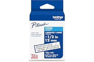 Brother Genuine P-Touch TZE-131 Tape, 1/2" (0.47") Standard Laminated P-Touch Tape, Black on Clear, Perfect for Indoor or Outdoor Use, Water Resistant, 26.2 Feet (8M), Single-Pack, TZe131
