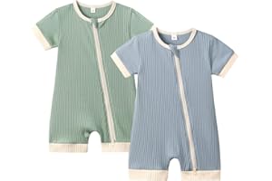 Bafeicao Unisex Baby Boy Girl 2 Pack Rompers Short Sleeve 2 Way Zipper One Piece Jumpsuits Clothes Sets