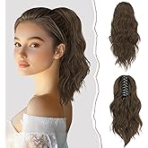SOFEIYAN 14" Ponytail Extension, Short Wavy Claw Clip in Ponytail Hair Extension Synthetic Hairpieces Black Layered Natural Fluffy Curly Drawstring Ponytail Hair Piece for Women