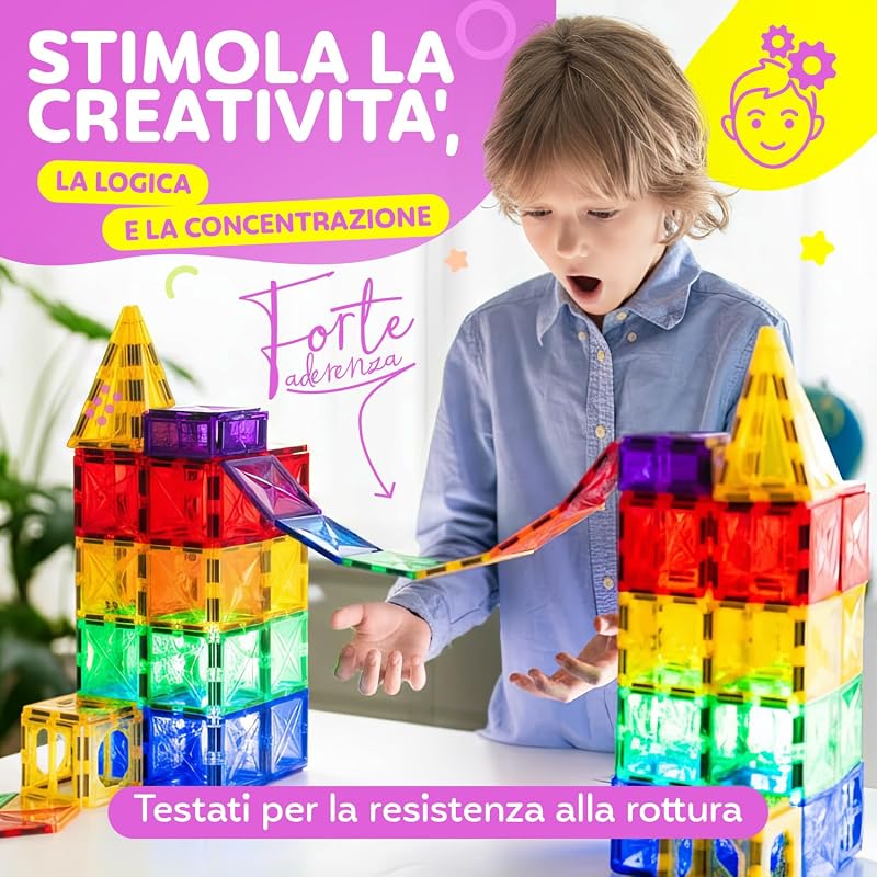 ® Blocchi Magnetici 120 Pezzi (2 Auto) – Costruzioni Magnetiche per Bambini 3+ – Gioco Creativo con Magnetic Tiles – Blocco da Costruzione Educativo – Idea Regalo Bimbi