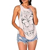 winkbay Women's Summer Butterfly Graphic Tank Top Y2k Crew Neck Asymmetrical Tops Streetwear