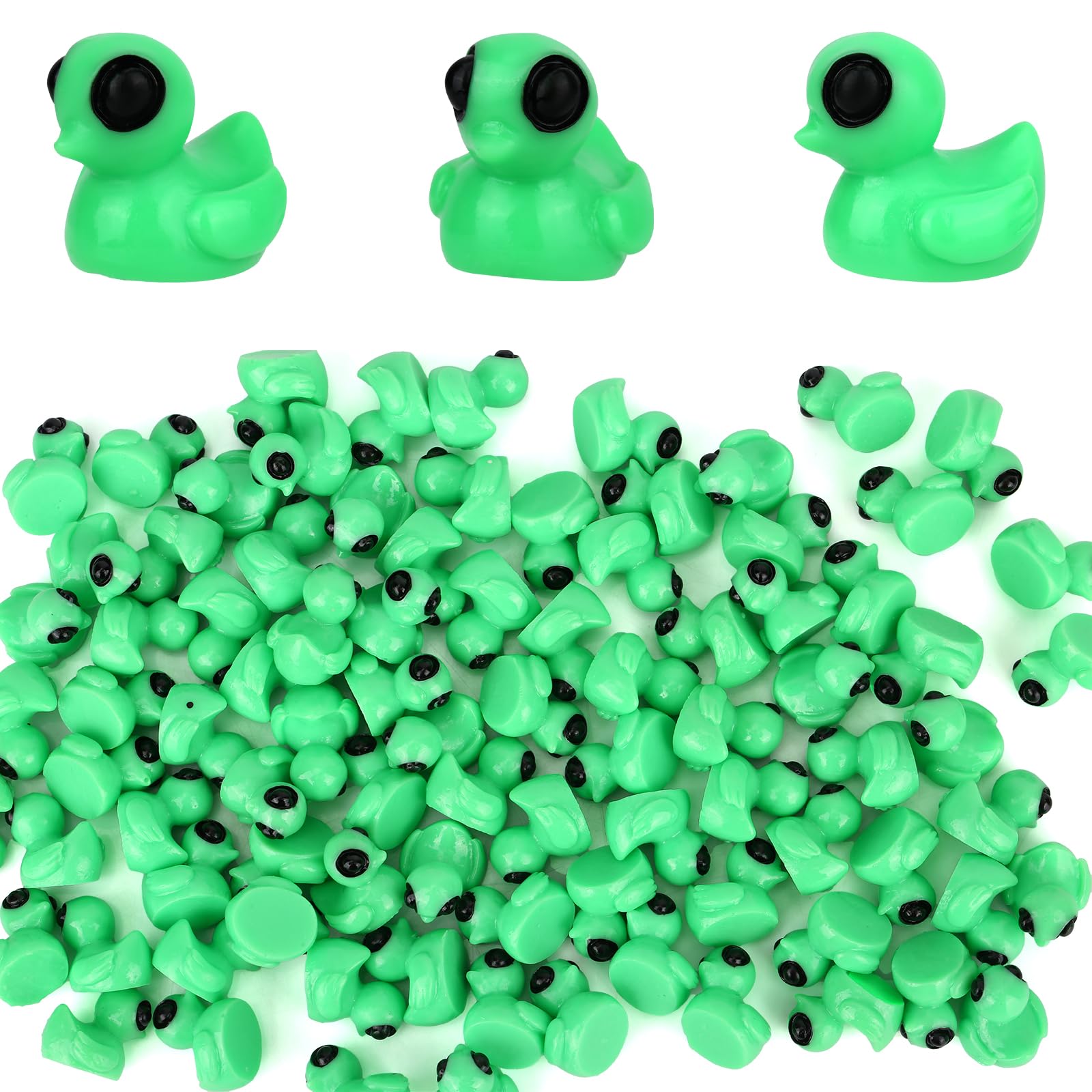 Penitue 100pcs Green Tiny Resin Alien Duck, Alien Small Miniature Ducks Decor Mini Little UFO Sci-Fi Duck Toys for Party Favors Stocking Stuffers Prize Boxes Treasure Boxes
