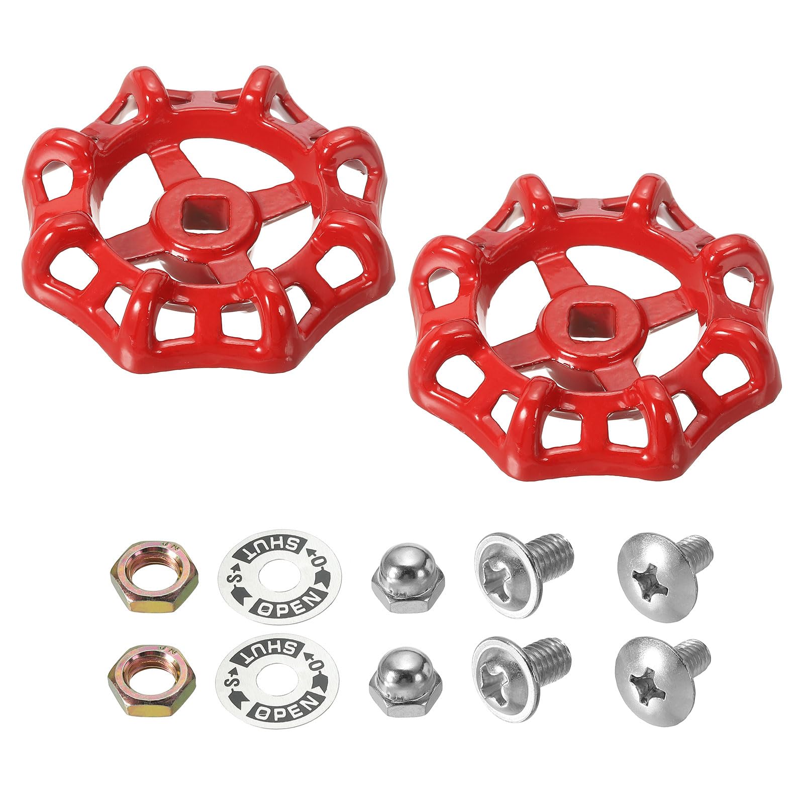 PATIKIL Faucet Handle, Outside, Cast Steel, Red, 2 Pack, 9x9mm Square Hole, 78mm Round Handle, Corrosion Resistant, Painted Finish, Modern Style, Wall Mount, Deck-Mounted Installation