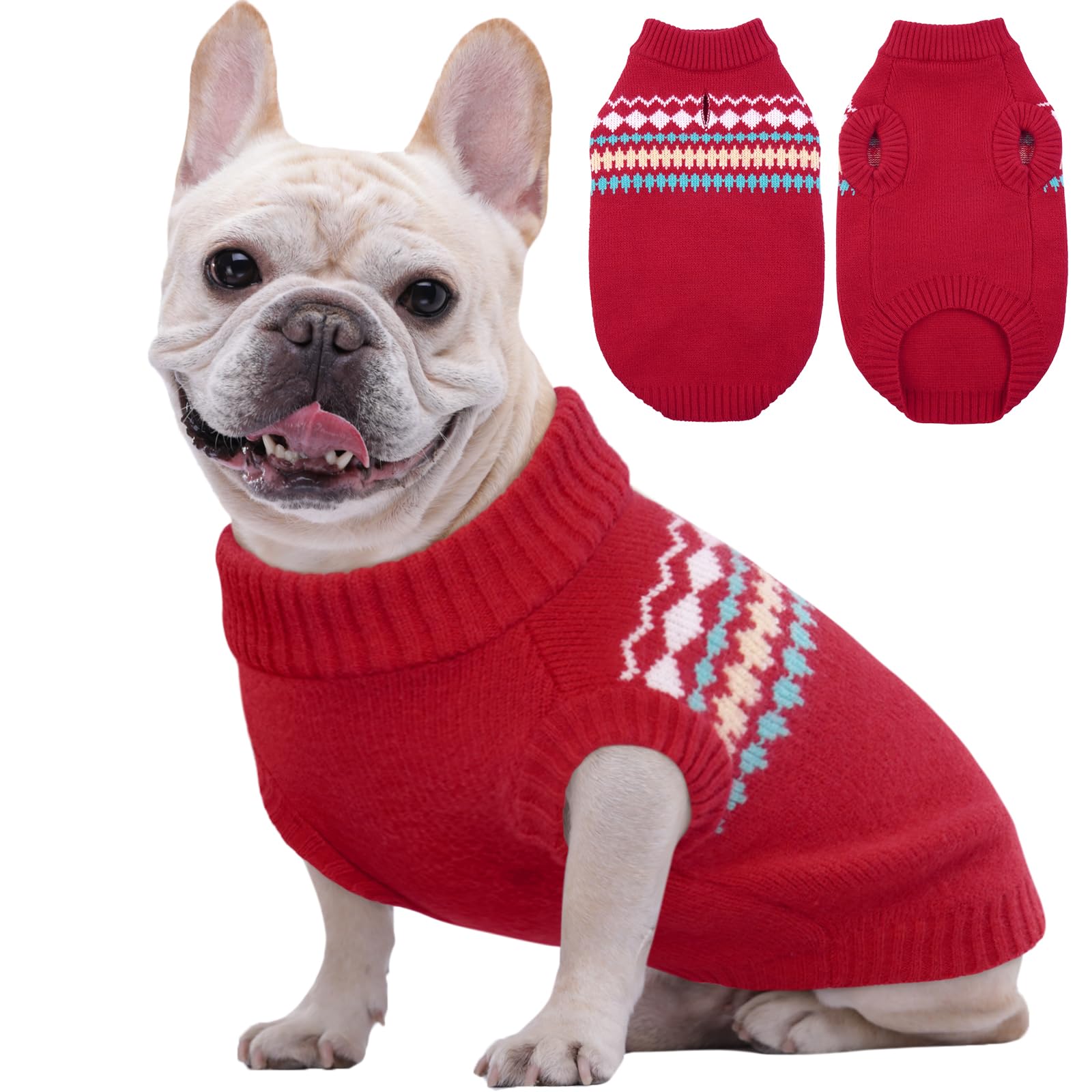 Kuoser Warm Dog Sweater - Medium & Large Sizes, Fleece Dog Christmas Jumper - Red