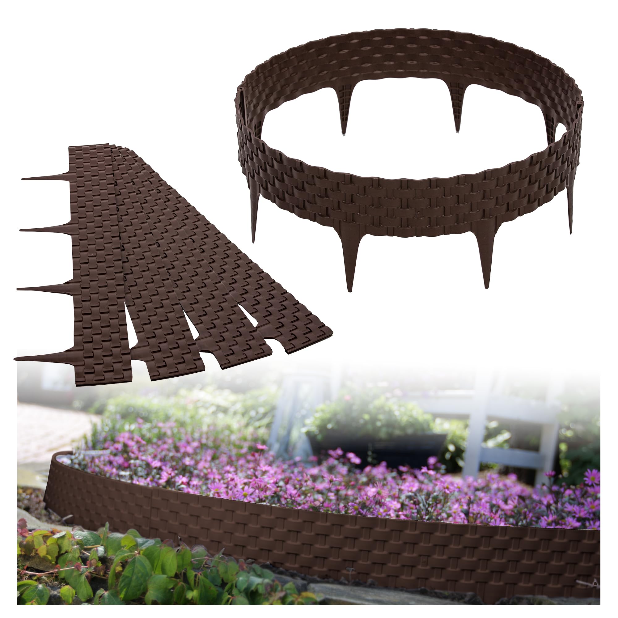 GARDENIX 3.2 m rattan bed edging bed border lawn edge garden palisade bed fence (brown)