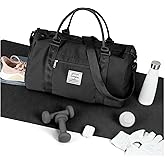 Small Black Sports Gym Duffel Bags for Women Men, Travel Totes Bag Cute Weekender bag with Wet Pocket and Shoe Compartment for Carry On, Gym, Dance, Overnight, Sport Pickleball, Tennis, Racketball