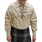 Men’s Long Sleeve Shirt, Jacobite Ghillie Shirt for Kilts, w/Leather Tie
