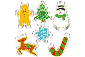 Funnlot Christmas Cookie Cutter 6 Pack Stainless Steel Biscuits Cutters Xmas Cookie Cutters Set Gingerbread Tree Snowman Rein