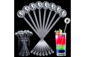 BOYIVI 16 Pcs Disco Balls Cocktail Stirrers Plastic Round Top Mirror Ball Crystal Swizzle Sticks, Crystal Cake Pops, Cocktail Coffee Drink Stirrers for Home Bar Coffee Shop Use