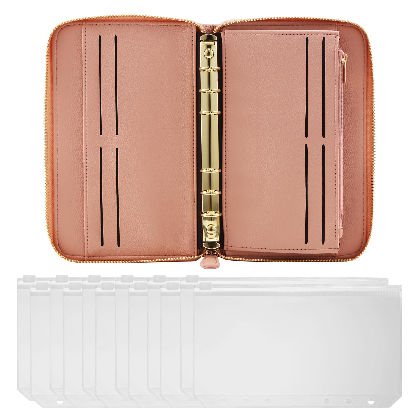 Booplic Money Saving Wallet with 12Pcs Cash Transparent Envelopes, A6 Cash Budget Envelope Wallet System, Binder Note for Budgeting and Saving Money, PU Leather Ring Binder