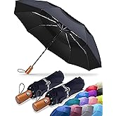 Raintrend Windproof Travel Umbrellas for Rain Automatic +10% Bigger Canopy Strong Frame Compact Folding Portable Umbrella for Women Men Backpack Purse