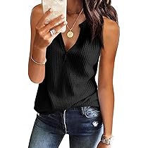 Womens Tank Tops V Neck Waffle Knit Summer Casual Sleeveless