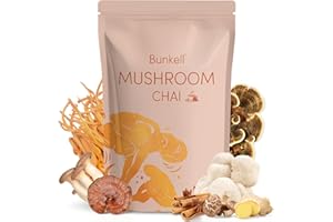 Bunkell Mushroom Chai, Adaptogenic 6 Mushrooms with Lion's Mane, Reishi, Cordyceps, Shiitake, King Trumpet & Turkey Tail, Chai Powder for Energy, Focus, Digestion & Immune Support, 20 Servings 1 Pack