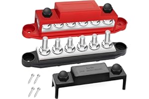 maierke 250A Bus Bar 12V Marine 1/4" Power Distribution Block Automotive Busbar Terminal Block,Battery Buss Bar (Pair, Red & Black) 6 x 1/4" Post Terminals