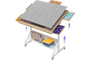 Tektalk Jigsaw Puzzle Table with Angle & Height Adjustment, Puzzle Easel with Cover & 5 Sorting Drawers, Tilting Board with Legs, Enclosed with 4 Roller Wheels, for Up to 1500 Pieces