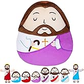 NIUBEHOHO Jesus Plush Pillow Stuffed Animal - Jesus Doll with Cross Prayer Staff Perfect Christian Easter Gifts for Kids Adults Purple 10 Inch