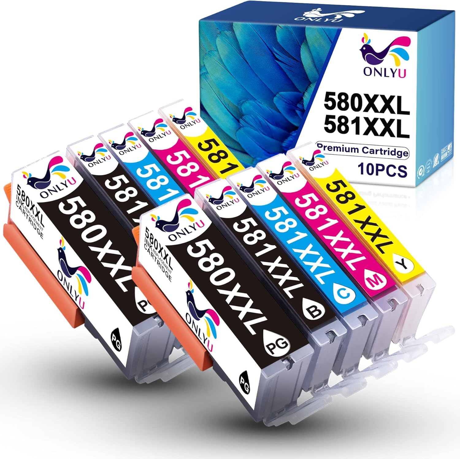 ONLYU PGI-580XXL CLI-581XXL Ink Compatible with PGI-580 CLI-581 Ink Cartridge Compatible with PIXMA TS6150 TS6151 TS6250 TS6251 TS6350 TS6351 TS705 TR7550 TR8550 TS9550 TS9551C (10 Pack)